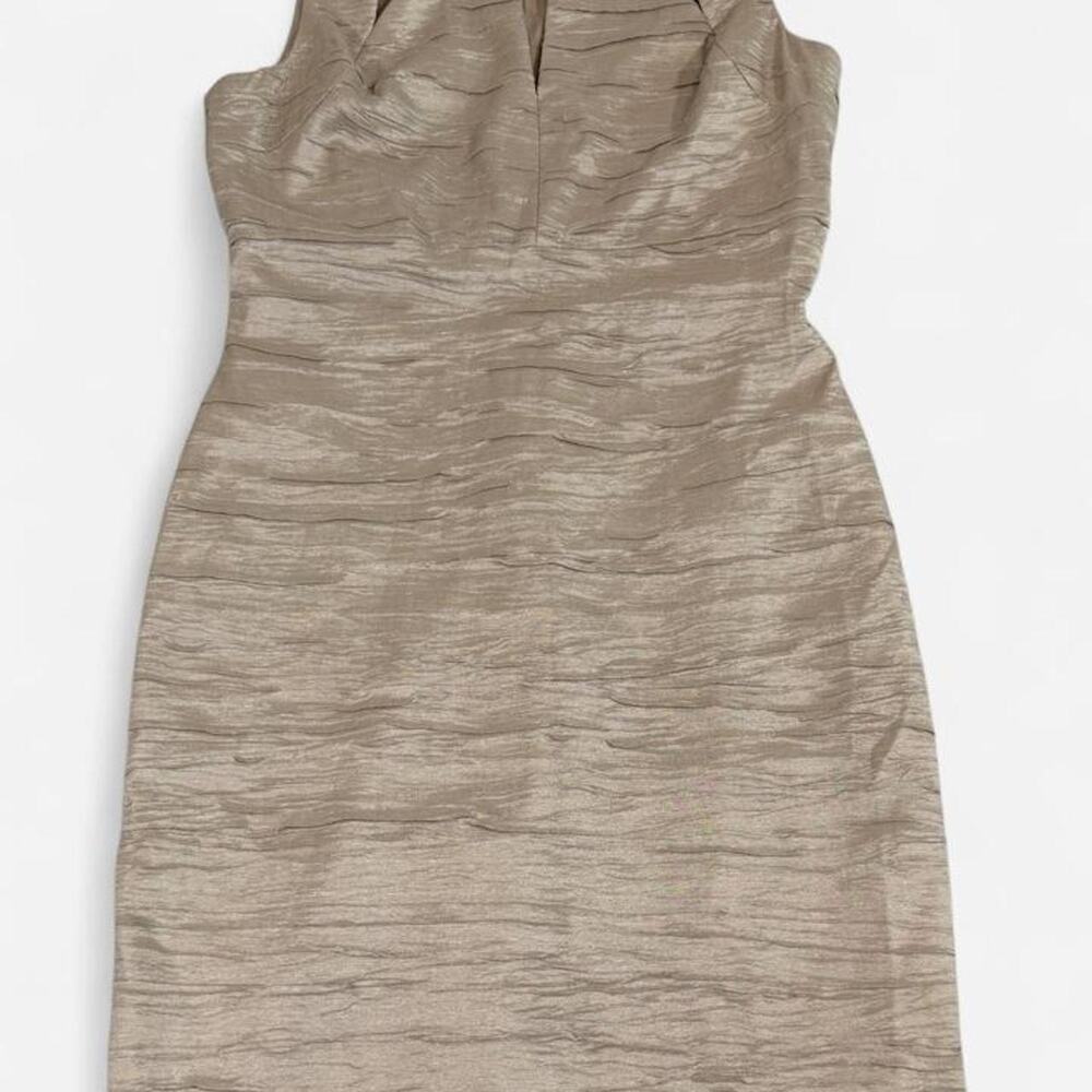 Eliza J Champagne Crinkle Metallic Sheath Dress Sz 2 Rhinestone Detail
